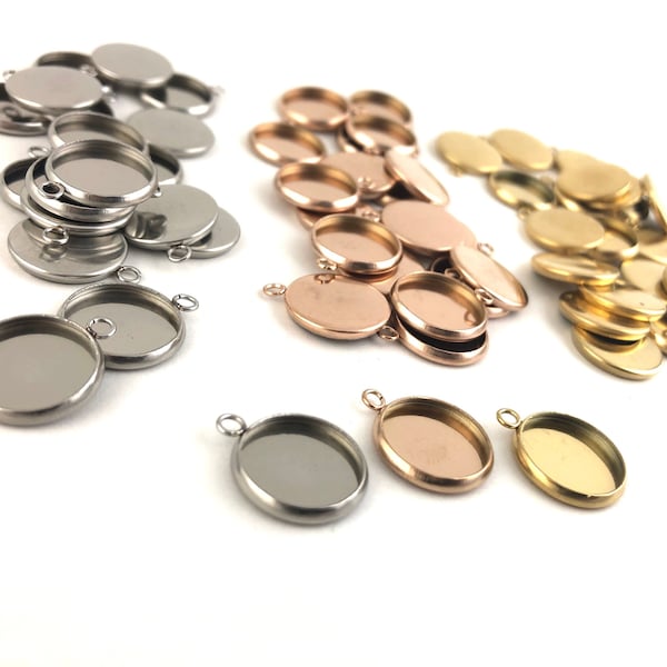 20pcs 12mm Stainless Steel Pendant Trays-Blank Bezel Settings Base Round Circle DIY Photo Charm Jewelry Finding Supplies 1/2 inch