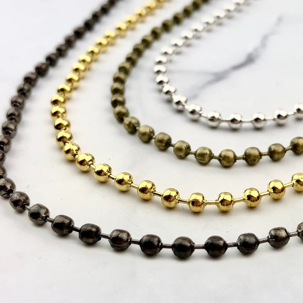 10ft Iron Ball Chain - Wholesale Chain By The Foot - Vintage Beaded Metal Chain - Bronze Gold Silver Gunmetal Chains - MoonLightSupplies