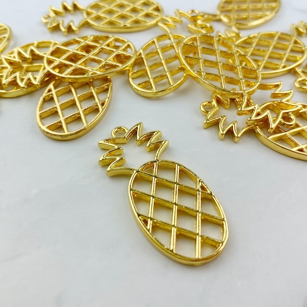 4pcs Gold Pineapple Outline Charm - Tropical Fruit Charms - Necklace Bracelet Pendant  - DIY Pineapple Jewelry - MoonLightSupplies