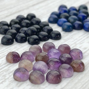10 petits cabochons ronds - Dos plat - Pierres précieuses en vrac - Dôme en verre transparent - Cabochons de pierres précieuses - Pierres précieuses lisses en demi-dôme