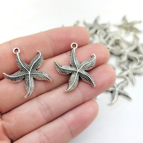 20pcs Silver Starfish Charm - Nautical Charms - Beach Pendant - Silver Starfish