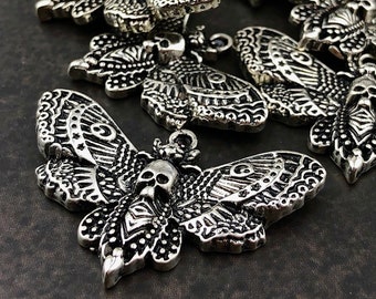 1pcs Silver Death Head Moth Charm - Wiccan Bug Necklace Pendant - Occult Witch Jewelry - MoonLightSupplies