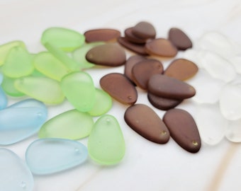5pcs Colorful Sea Glass - Medium Top Drilled Beach Glass - Cultured Sea Glass Pendant - Teardrop Matt Glass Beads