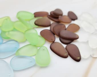 5pcs Teardrop Resin Sea Glass Pendants: Top Drilled Beach Glass Beads