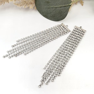 2pcs Silver Rhinestone Fringe - Platinum Jewelry Tassels - Crystal Fringe Charm Pendants - DIY Earring Supplies