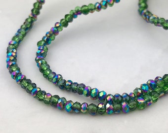 Cuentas de vidrio facetadas verdes de 3 mm: espaciadores de cristal rondelle galvanizados