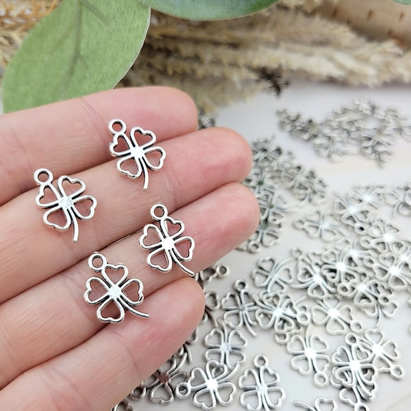 100pcs Silver Four Leaf Clover - St Patricks Day - Shamrock - Lucky Charm