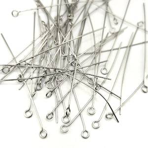 50pcs Stainless Steel Silver Eye Pins - 2in Long EyePin - Jewelry Pins - Wholesale Eye Pins