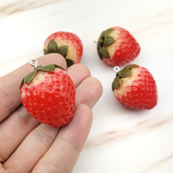 4pcs Large Strawberry Charm - Strawberry Pendant - Fruit Pendant - Resin Charms