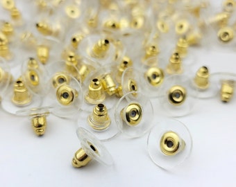 374pcs Gold Bullet Earring Backs with Clear Pad - 11mm