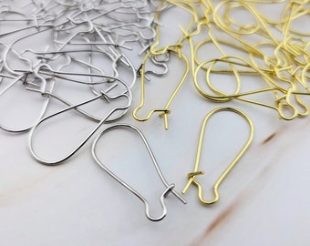 Pendientes de alambre de riñón de 250 piezas - Gancho de pendiente de plata dorada de 24 mm - Hallazgos de oreja de aro ovalados al por mayor