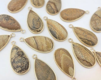 1pcs Picture Jasper Pendant - Teardrop Gemstone Pendant - Stone Pendant - Jasper Beads