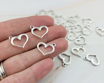 30pcs Silver Heart Charms - Love Charms - Valentine's Day Charms - Heart Pendant