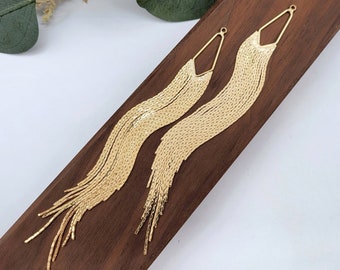 2pcs Gold Metal Tassel Pendant - 18K Gold Fringe - Metal Fringe Charms - DIY Earring Supplies