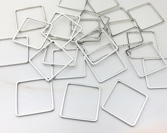 24pcs Silver Square Geometric Connector - Square Pendant - Silver Connector - Connecting Links