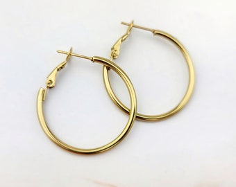 Anneaux de boucle d'oreille en acier inoxydable plaqué or - 30 mm (2 pièces)