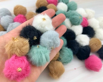 10pcs Fur Pom Pom Ball Pendant - Faux Fox Fur Fabric Pendant - Purse Bag Charms - Weird Unique Pendants - MoonLightSupplies