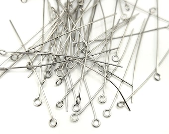 50pcs Stainless Steel Eye Pins: 2-inch Jewelry Making Pins