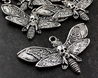 2pcs Silver Death Head Moth Charms – Wiccan Jewelry Pendants