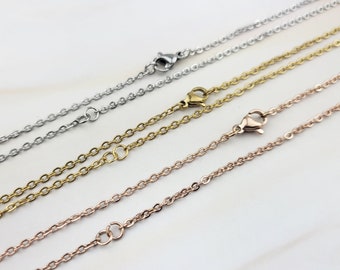 Stainless Steel Cable Chain Necklace: 22 Inch, 2mm - Rose Gold, Silver