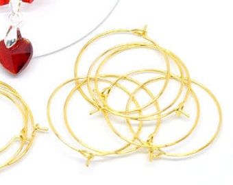 50pcs Wholesale Wine Charm Rings Gold Jewelry Supplies - Nickel Free DIY Gold Earring Hoop Findings - 25mm 1 inch Hoop Wear Wires