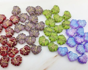 4pcs Small Glass Leaf Beads - Colorful Maple Leaf - Center Drilled Fall Leaves - Czech Glass Beads