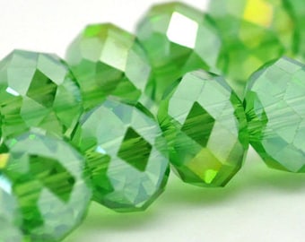 70 cuentas de vidrio redondas verde claro: tira de cristal AB de 8 mm