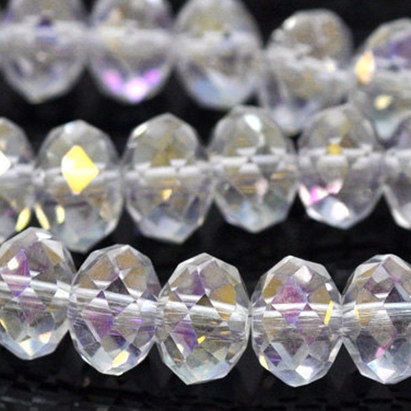 70pcs 8mm WHOLESALE Clear Rondelle Beads - 8x6mm AB Crystal Faceted Rondelle Beads - Glass Clear Beads -Oval Crystal Rainbow Shimmer