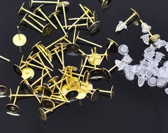 800 Gold Stud Earring Posts: 6mm Flat Pad, DIY Jewelry Supplies