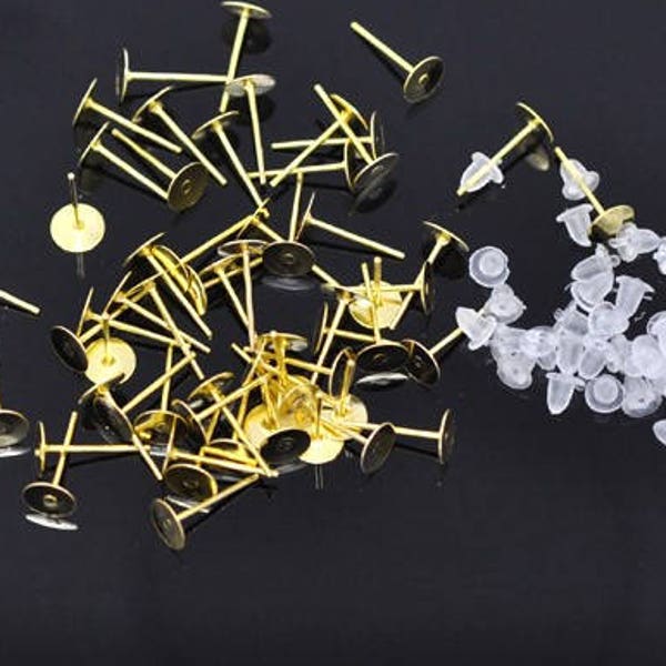 800pcs Wholesale Stud Earring Findings - Gold Stud Ear Post - Blank 6mm Flat Pad DIY Jewelry Supplies - Nickel Free Hypoallergenic