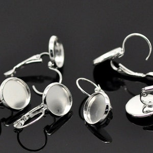 10PC Wholesale Ear Wire - 12mm Blank Tray Earrings -Silver Leverback Earring Finding Plated Bulk DIY Glue Pad Nickel Free