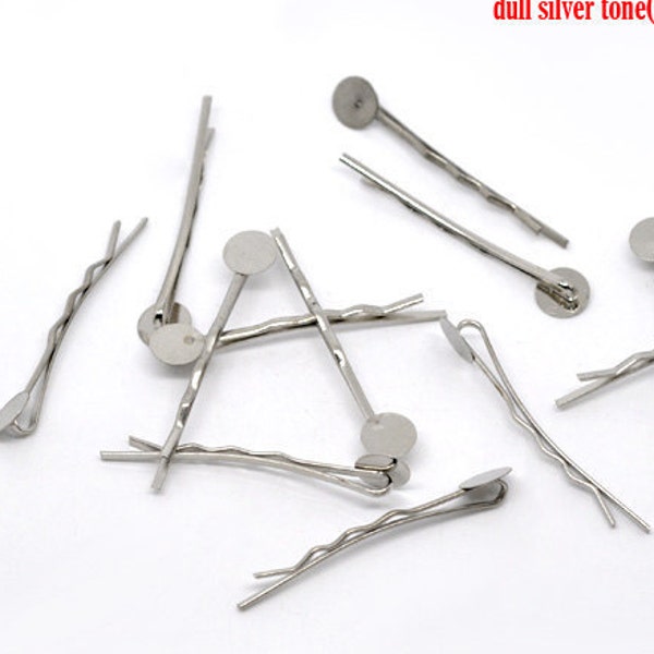10pcs/100pcs Wholesale Bobby Pins 8mm Pad - Silver Bobby Pin Blanks - Hair Pin Hair Clip Blank -Hair Accessory Findings Blank Tray