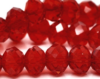 140pcs 8mm WHOLESALE Dark Red Crystals - Rondelle Beads 6x8mm Ruby Red Glass Beads - Faceted Crystal Rondel Beads - Ruby Oval Beads