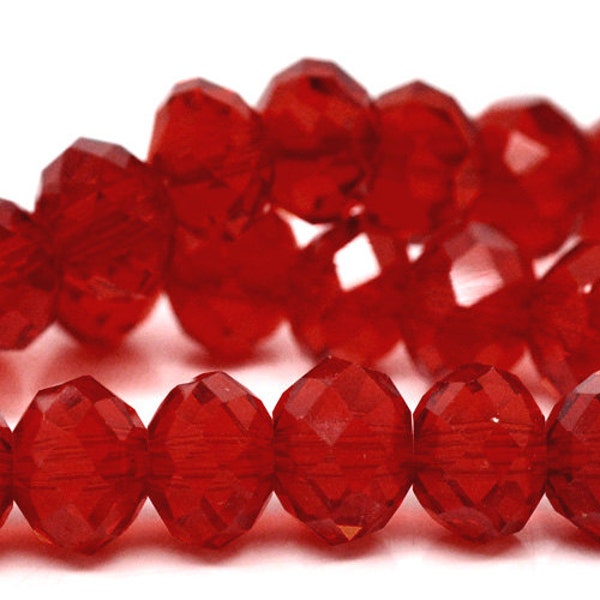 140pcs 8mm WHOLESALE Dark Red Crystals - Rondelle Beads 6x8mm Ruby Red Glass Beads - Faceted Crystal Rondel Beads - Ruby Oval Beads