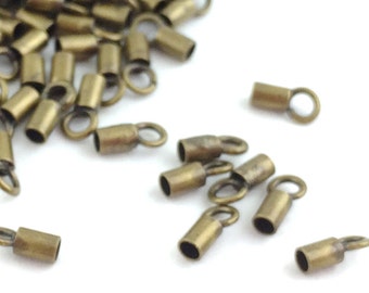 10pcs Antique Bronze Crimp Beads Loop Tube Crimp Bead End Tips Feather Earring Finding Supplies - Wholesale Jewelry Findings Crimp Beads