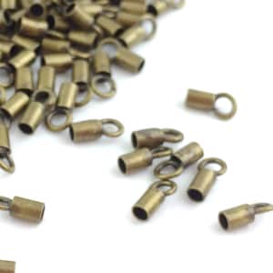 10pcs Antique Bronze Crimp Beads Loop Tube Crimp Bead End Tips Feather Earring Finding Supplies - Wholesale Jewelry Findings Crimp Beads