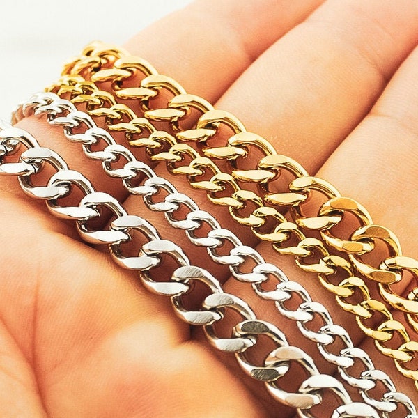 7mm/5mm Stainless Steel Curb Chain - Chain Necklace - Gold Silver Link Necklace Chain - Chunky Chain