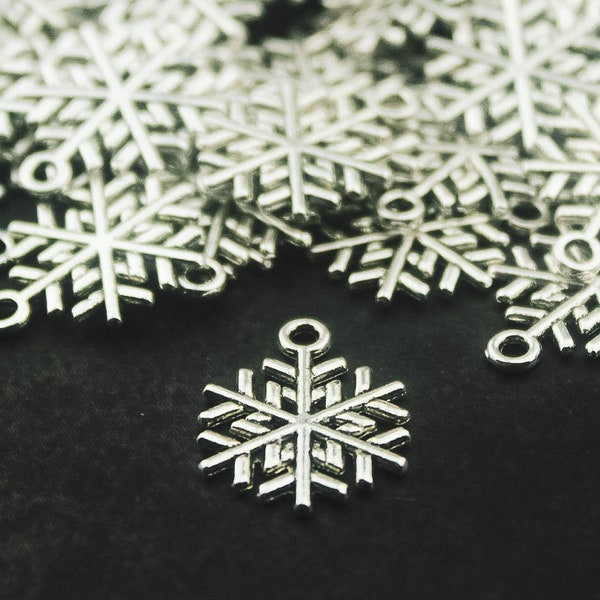 40pcs Silver Snowflake Charm - Winter Christmas Holiday Pendant - Lead And Nickel Free Metal Charm - Wholesale Charms Bulk