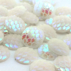 50st opaal maansteen cabochons - 12 mm witte schaal bevindingen - ronde cabochon met platte achterkant - nautische sieraden groothandel zeemeermin charme