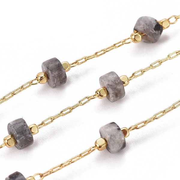 Natural Labradorite Beaded Chain - Real Labradorite Chains - 18K Gold Chains - Rosary Chain - Gemstone Beaded Chains