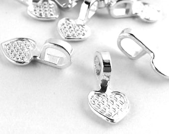 100pcs WHOLESALE Bails - Silver Plated Heart Blank Glue On Bails Jewelry Findings -Craft Supply Necklace Bail Bulk DIY Bead