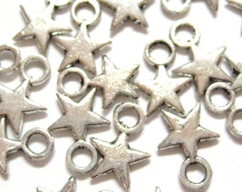 10pcs Tiny Silver Star Charms - Miniature Wholesale Bulk Lot Small Flat Metal Embellishment Scrapbook Jewelry Supplies E03
