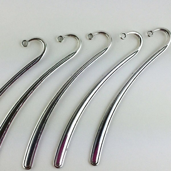 5pcs Wholesale Bookmark Blank - Long Metal Bookmark Finding Antique Silver Flat DIY Book Mark Supply Shepherd Hook S Dangle Party Favor