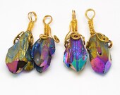 1pcs 10pcs Titanium Quartz Pendant - Aura Quartz Point - Rainbow Crystal Gemstone - Wire Wrapped Gold Pendulum - Crystal Quartz Charm