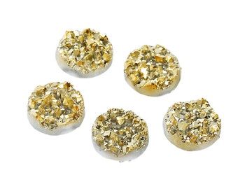 50pcs Gold Druzy Cabochon - Wholesale Cabochon 12mm - Resin Gemstone Round Druzy Drusy Faux Geode Druzy Flat Back Cabs DIY Supply