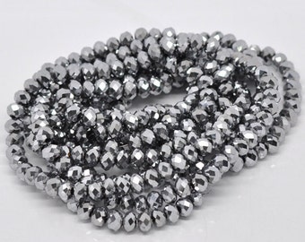 70pcs 8mm Silver Crystal Rondelle Beads -6x8mm Silver Glass Metallic Beads -Wholesale Silver Plated Bead Strands Bulk Lot Oval Rondel