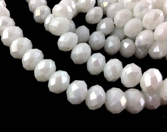 250pcs 4mm White Rondelle Bead Strands - AB Opaque Crystal Wholesale Spacer Beads - Tiny Oval Faceted Alabaster Shimmer Mermaid Pearl