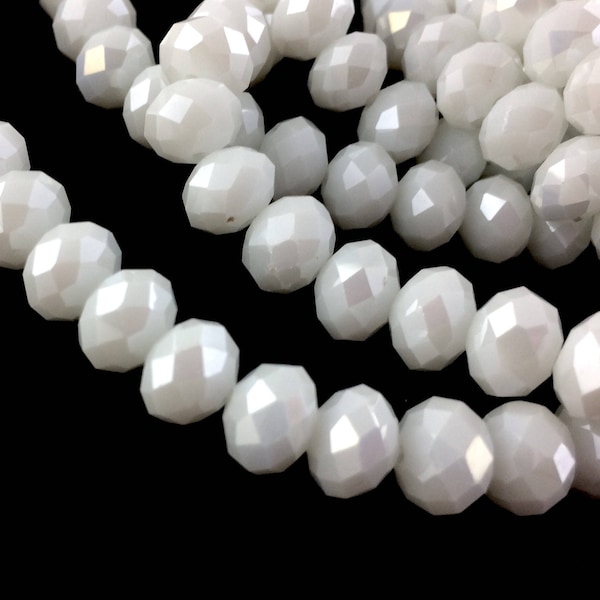 250pcs 4mm White Rondelle Bead Strands - AB Opaque Crystal Wholesale Spacer Beads - Tiny Oval Faceted Alabaster Shimmer Mermaid Pearl