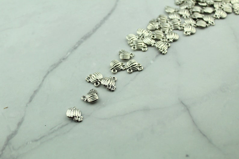 50 Antique Silver Pumpkin Charms: Halloween Fall Jewelry Pendants image 3