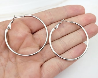 40mm Stainless Steel Hoop Earring Blanks: DIY Jewelry Supplies (2pcs)